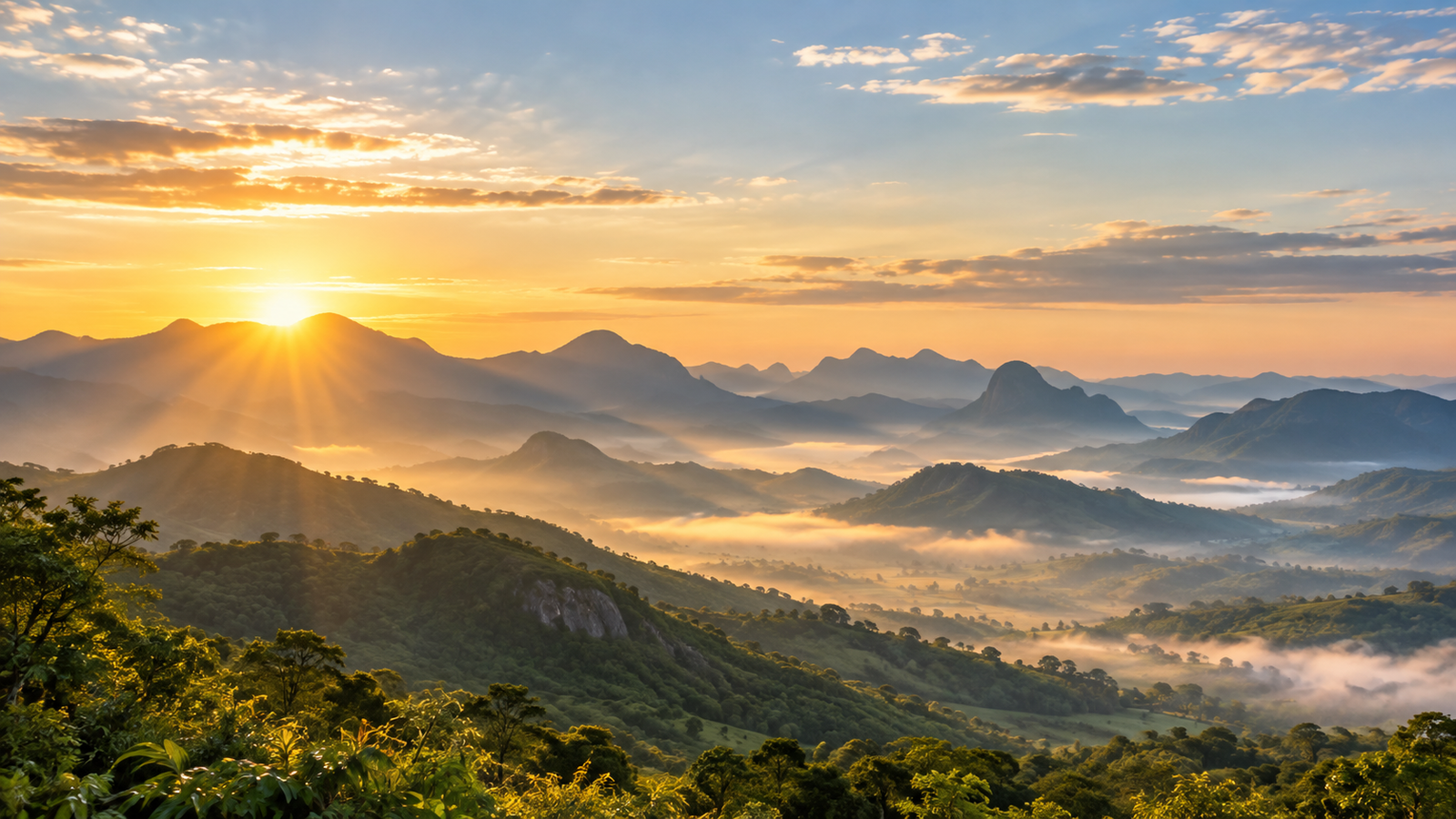 Amanhecer realista sobre montanhas